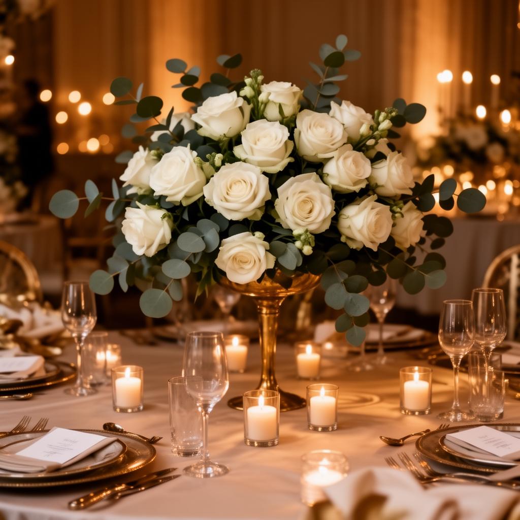 Floral and tabletop detail at a Miami wedding catered by MG Culinary Concepts